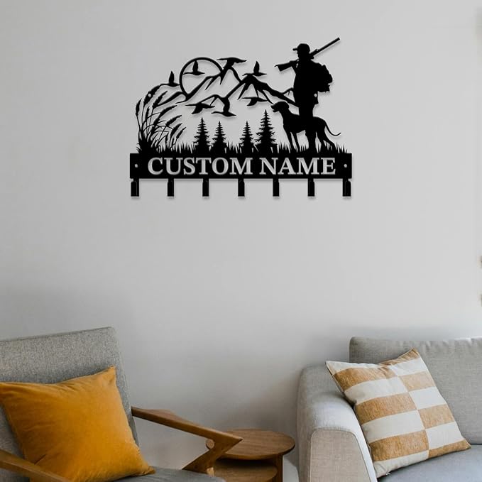 Personalized Custom Name Hunting Deer Wall Key Hooks,Metal Hunting Art Clothes Hooks,Metal Hunting Wall Home Storage Decorative,Hunter For Front Door, Hallway, Kitchen, Bedroom,Keys,Hats (Style E)