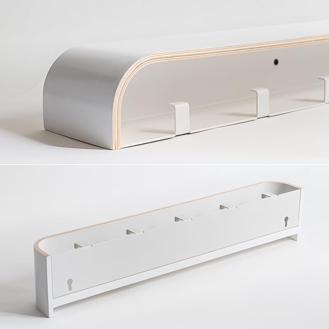 Kazai. Wall-Mounted Coat Rack 'Toke' - Modern Design Coat Rack with Hidden Wall Hooks - Solid Wood Veneer Panel Coat Hanger - White