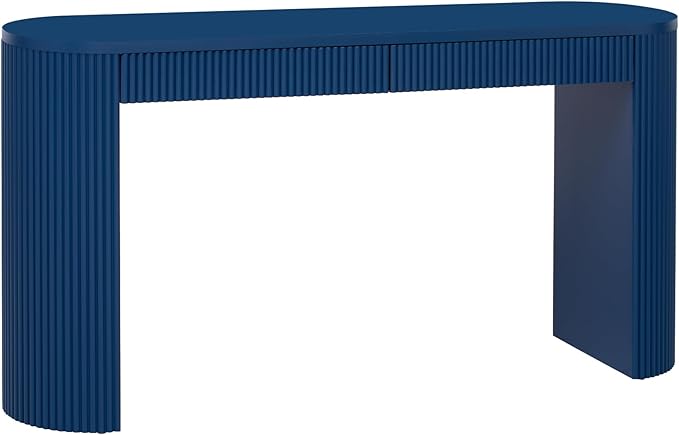 58.2" Entryway Table with Large Top and Dual Drawers,Console Table with Arched Sturdy Legs Stripe Design,Pine Veneer Sofa Table with Adjustable Feet for Living Room, Hallway,Foyer, Kitchen