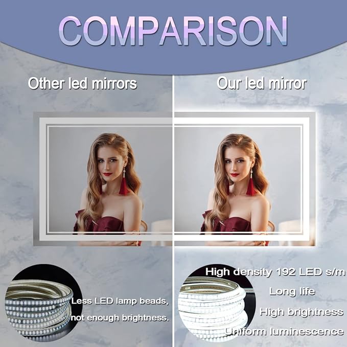60 x 30 Inch Bathroom Lighted Vanity Mirror with Lights Large 60 Inch LED Mirror for Bathroom 3 Color Double Lights Dimmable Antifog Horizontal Vertical 60" Smart Light up Wall Mirrors