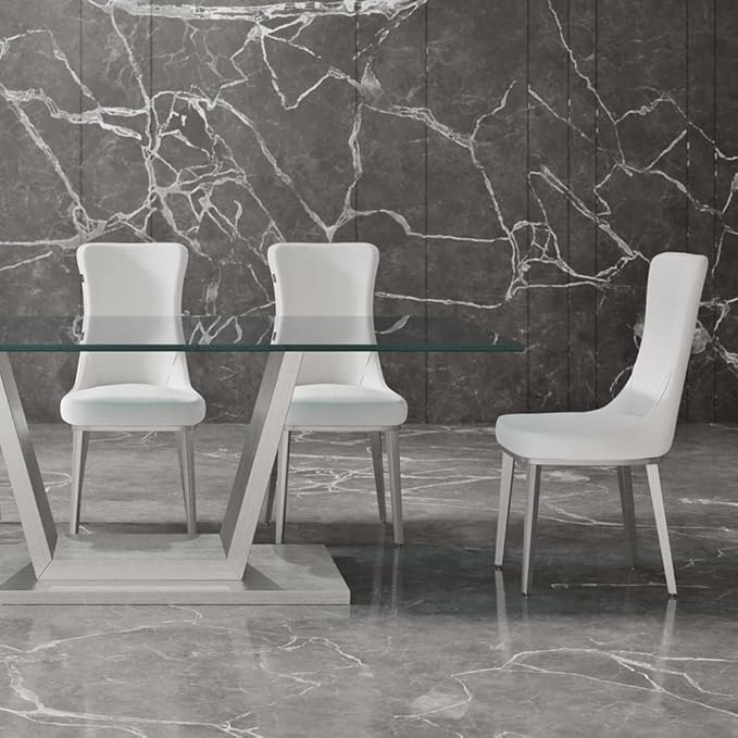 ZURI Modern Norma Dining Chair - White with Brushed Stainless Steel Base