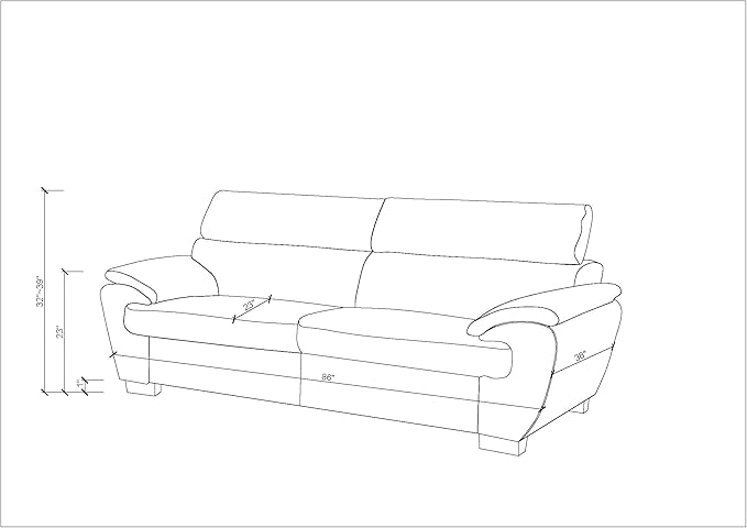 Blackjack Furniture 4571 Veal Collection Genuine Leather Couch for Living Room, Elegant Modern Design with Adjustable Headrests and Durable Wood Frame, Sofa, 86", Gray