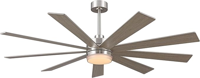 64" Ceiling Fan with Light, 6-Speed Remote Control, Reversible DC Motor, Modern 9 Blades with 4.5"/12" Downrods for Home or Commercial Silver/Wood Color