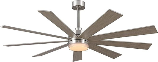 64" Ceiling Fan with Light, 6-Speed Remote Control, Reversible DC Motor, Modern 9 Blades with 4.5"/12" Downrods for Home or Commercial Silver/Wood Color