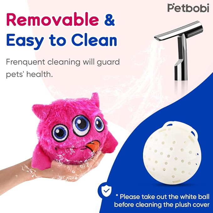 Petbobi Interactive Dog Toys Monster Active Ball for Dogs with Batteries, Self Moving Balls and Plush Cover for Small & Medium Dogs to Chase, Dog Toy Squeaky Crazy Bouncer Ball, Pink Bobby