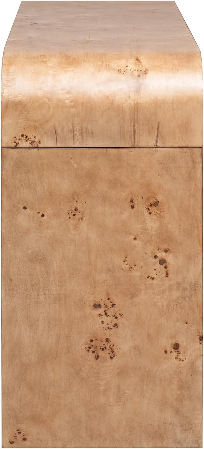 60" Farmhouse Wooden Curved Console Table Sofa Table with Drawers, Mid-Century Modern Entryway Table with Burl Natural Wood Veneer for Living Room,Entryway Foyer,Hallway,Office-Light Walnut