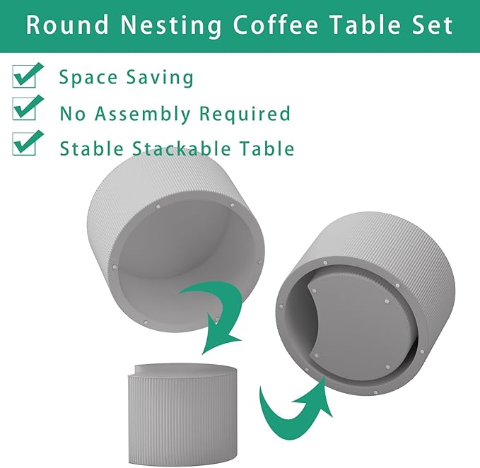 Round Nesting Coffee Table Set 2 Piece, Drum Modern Stackable Side Table for Living Room/Bedroom Small, Space-Saving Accent Furniture with Scratch-Resistant Design (A White 27.56 in)