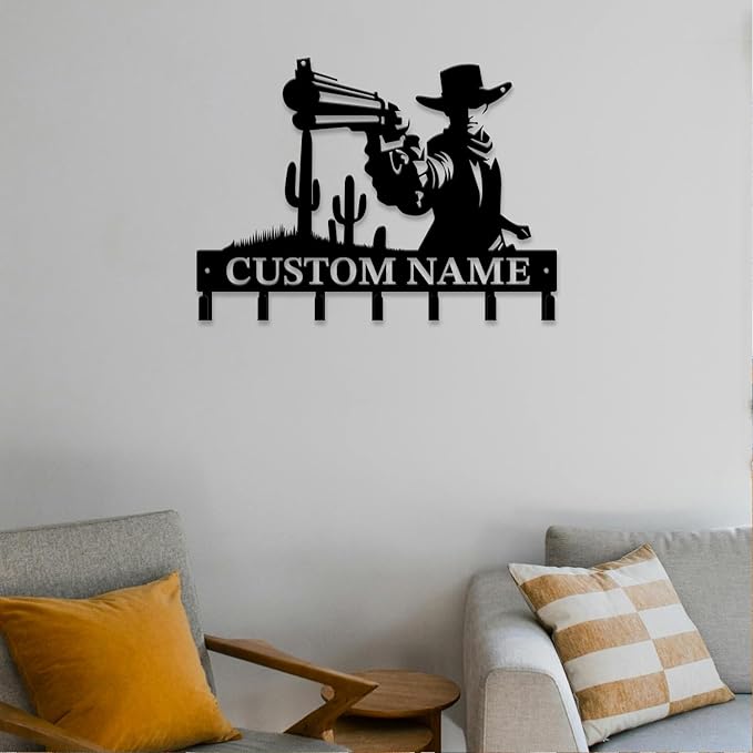 Personalized Custom Name West Cowboy Keys Hooks,Metal Cowboy Art Clothes Keys Hooks,Metal Cowboy Lover Wall Home Storage Decorative Keys Hooks,Key Holder Hooks for Wall (Style H)