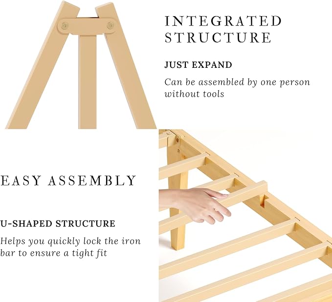 Bamboo King Bed Frame with Headboard, 14 inch Solid Wood Platform Bed Frames King Size with Metal Slats, No Box Spring Needed, Easy Assembly, Noise Free