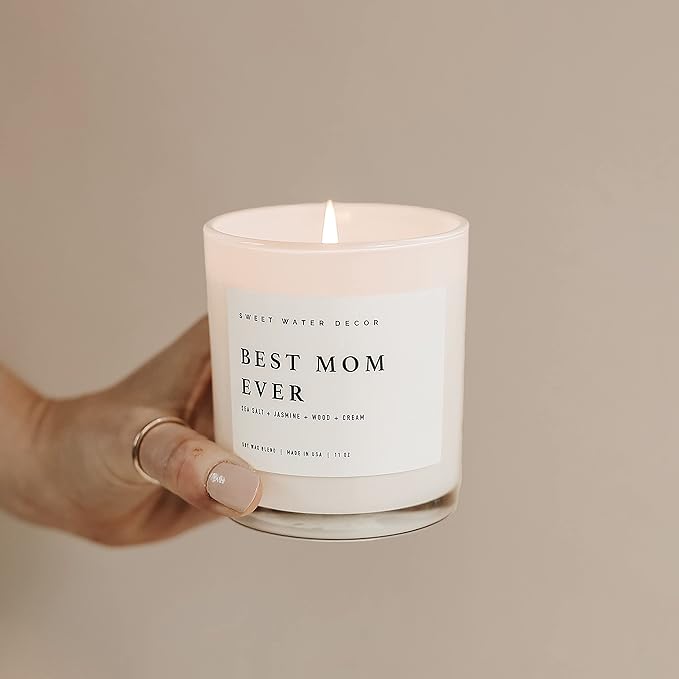 Sweet Water Decor Best Mom Ever Candle - Mother's Day Gifts for Mom, New Mom Gift, Spa Scented Mother Candle - 11oz White Jar, 50+ Hour Burn Time, Made in The USA