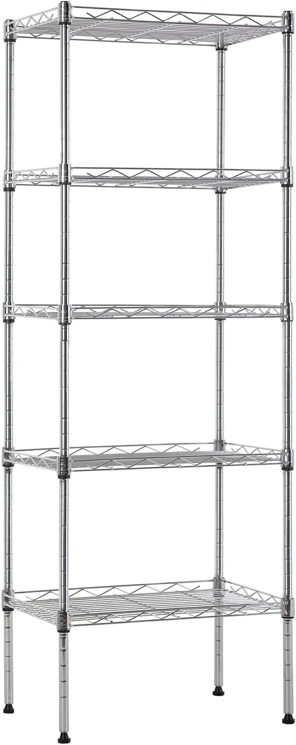 BestOffice 5-Shelf Storage Shelves, Adjustable Shelving Unit Wire Shelving Metal Shelves,11.8" D x 16.7" W x 47.6" H,Chrome