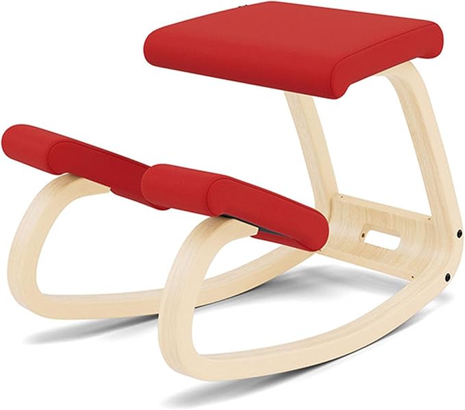 Varier Variable, The Original Kneeling Chair, Ergonomic Chair, Natural/Red, 10 Year Warranty, Design by Peter Opsvik