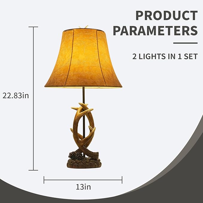 Rustic Western Antler Lamp Set of 2-22.9" Farmhouse Table Lamp with 2 USB Ports, Rustic Nightstand Lamp for Home Room Decor Living Room Bedroom