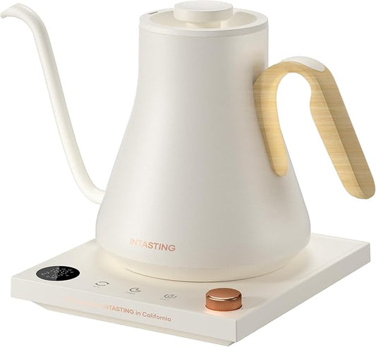 Electric Kettle, Gooseneck Electric Kettle, ±1℉ Precise Temperature Control, Stainless Steel Interior, Quick Heating for Pour Over Coffee, Tea & Boiling Water, 0.9L (Cream)