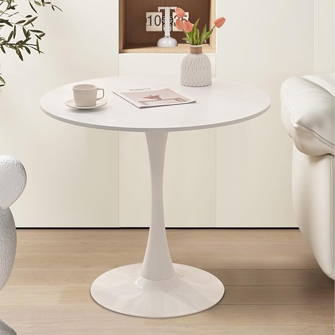 SoarFlash Kitchen Table and Chairs for 2, 31.5" Dining Table Set for 2 with Leather Upholstered Chairs, 3 Piece Round Kitchen Table Set, Dining Room Table Set for Small Space, Apartment, Black/White