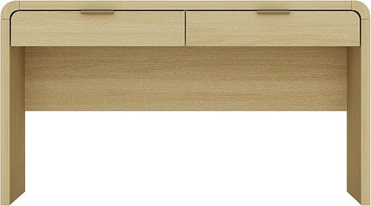 Manhattan Comfort Grace 54" Modern Home Office Desk with Drawers, Metal Handles, and Ample Workspace, Stylish Wood Table for Writing, Vanity, Work or Study, Natural Oak & Gold