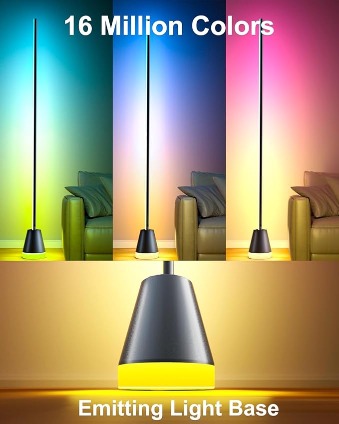 Keepsmile Smart RGB LED Corner Floor Lamp,172 LEDs Bright Standing Lamps for Living Room with APP and Remote,Modern Floor Lamp for Bedroom with Music Sync and 16 Million Colors, Ink Black