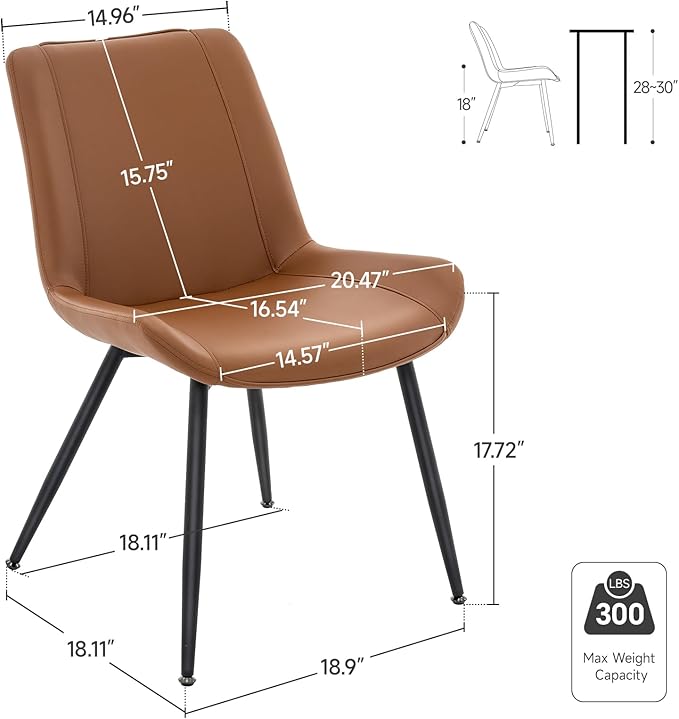 Brage Living Dining Chairs Set of 2, PU Leather Modern Armless Kitchen Dining Room Chairs, Upholstered Accent Side Chairs with Metal Legs (Brown)