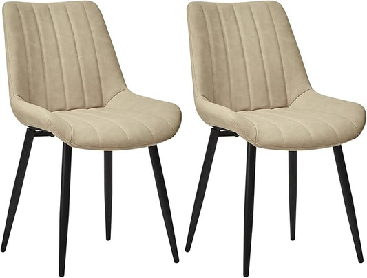 Dining Chairs Set of 2, Faux Leather Modern Linear Design Dining Chair with Metal Legs, 16.9" Seat Width Chair for Kitchen, Lounge, Reception Room, Restaurant, Commercial (Beige)