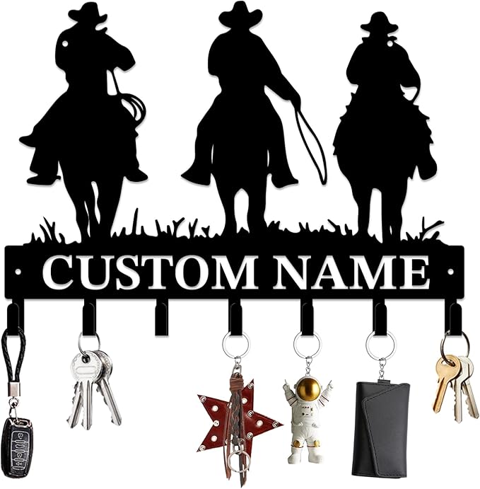 Personalized Custom Name West Cowboy Keys Hooks,Metal Cowboy Art Clothes Keys Hooks,Metal Cowboy Lover Wall Home Storage Decorative Keys Hooks,Key Holder Hooks for Wall (Style K)