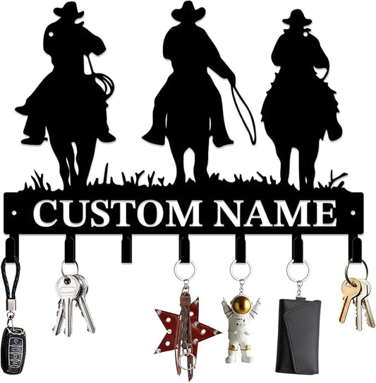 Personalized Custom Name West Cowboy Keys Hooks,Metal Cowboy Art Clothes Keys Hooks,Metal Cowboy Lover Wall Home Storage Decorative Keys Hooks,Key Holder Hooks for Wall (Style K)