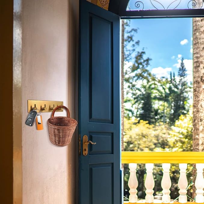 Picowe Key Holder for Christmas Wall Decorative, Adhesive Stainless Steel Key Hooks, Key Hanger Key Organizer Towel Hook Coat Hanger for Entryway Hallway Kitchen (Four Rows, Golden 1 PC)