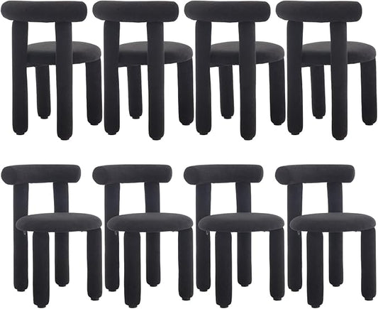 DUOMAY Modern Black Boucle Dining Chairs Set of 8, Sherpa Upholstered Kitchen Chairs Armless Barrel Back Dining Chair, Living Dining Room Chairs, Reception, White