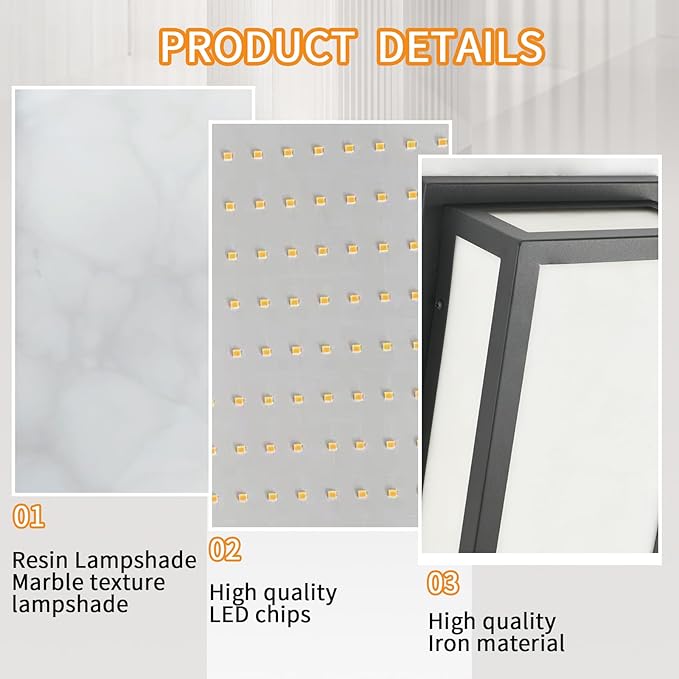 Outdoor Wall Light LED 20W 16.9in Rectangle - Black Modern Exterior Lighting Fixture with Resin Shade,IP65 Waterproof Porch Sconce Brightens to Garage,Front Door,Patio