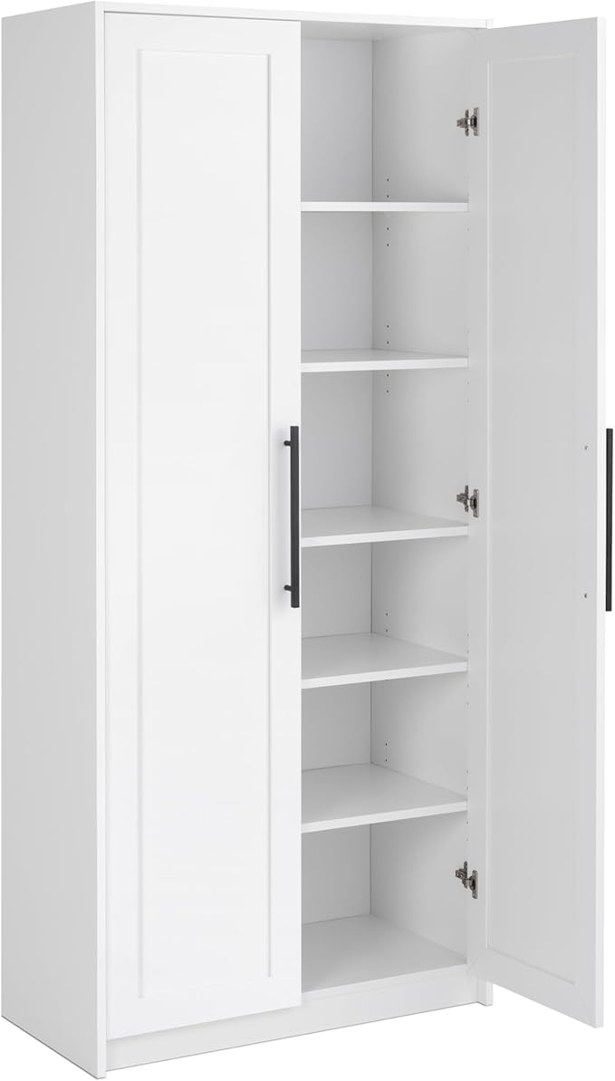 Prepac Elite Premium Home Storage Cabinet with Doors and Shelves, White Storage Cabinet with 5 Shelves for Kitchen, Bathroom 16" D x 32" W x 72" H