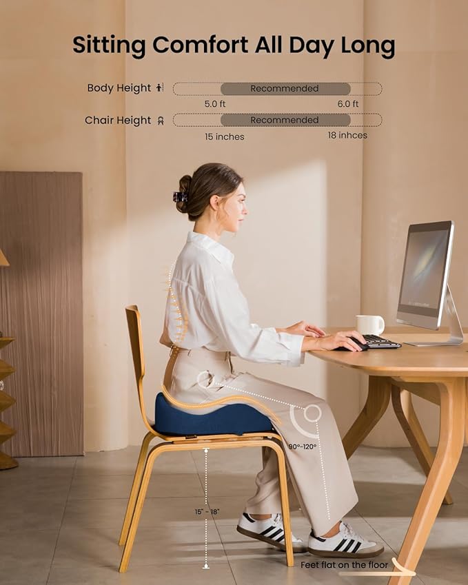 ProtoArc Seat Cushion, Office Chair Cushion for Sciatica, Coccyx Cushion, Ergonomic Memory Foam Seat Cushion for Car, Home, Pressure Relief Pad for Hip, Tailbone, All Day Comfort - Navy