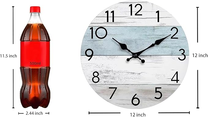 Wall Clock Silent Non-Ticking Wooden Clocks Battery Operated 12 Inch Small Country Retro Rustic and Beach Style Decorative for Living Room, Kitchen, Home,Bathroom, Bedroom (Blue)