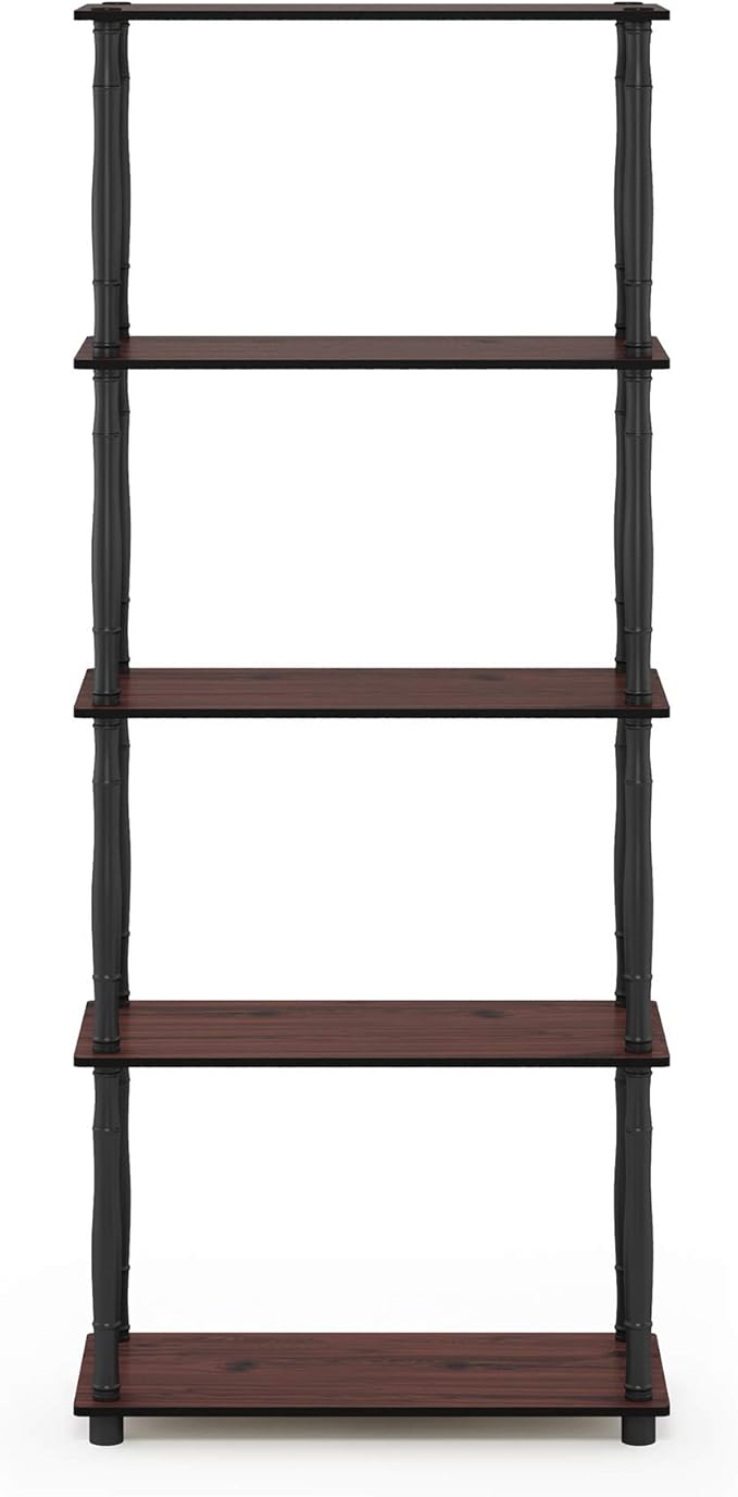Furinno Turn-N-Tube 5-Tier Multipurpose Shelf / Display Rack / Storage Shelf / Bookshelf, Classic Tubes, Dark Cherry/Black
