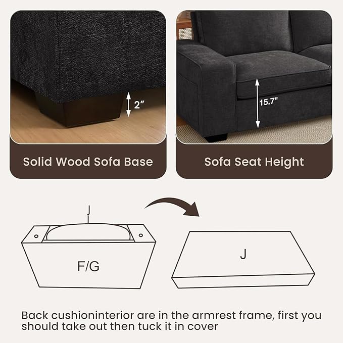 PARKOL 99" L-Shaped Sectional Couch with Storage, Sofa with Reversible Chaise, USB Type-C Charging, Chenille Fabric, Removable Cushion Covers, for Small Space, Apartment, Living Room, Dark Gray