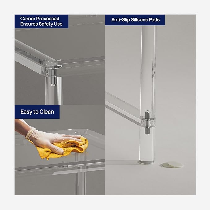 HMYHUM Acrylic Computer Desk, 40 Inch Clear Home Office Desk for Laptop, Study, Writing, Vanity Table with Cylindrical Legs, Modern, Easy Assembly