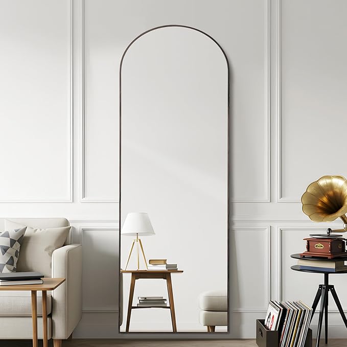 Arched 26x71 Inch Full Length Mirrors Aluminium Frame in Classic Graylish Driftwood Looking Free Standing Floor Mirror Full Body Wall Mounted for Bedroom Living Room and Hallway
