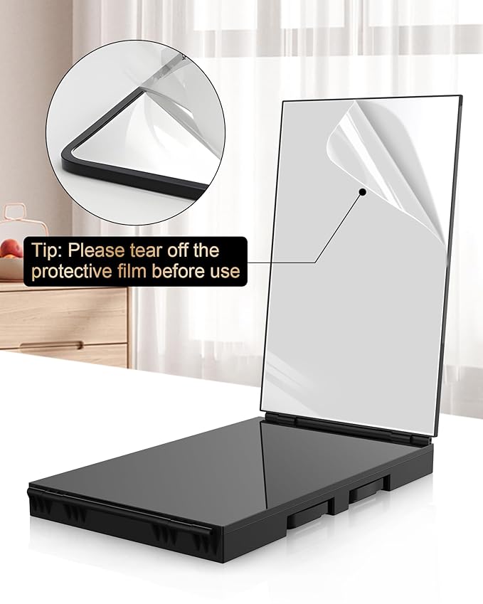 JUSRON 360 Viewing Angle Self Hair Cutting Mirror, Clear Anti-Fog HD Glass, USB Rechargeable, Easy to Use, Height Adjustable, Portable, Good Choice for Gifts