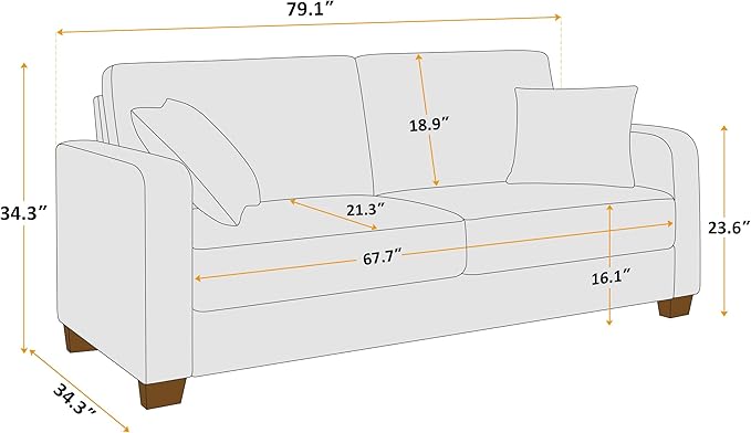 VANOMi Loveseat Couches for Living Room, Modern Sofas & Couches with Cushion & 2 Pillow, Comfy Linen Loveseat Sofa for Small Space, Office, Apartment, Light Grey