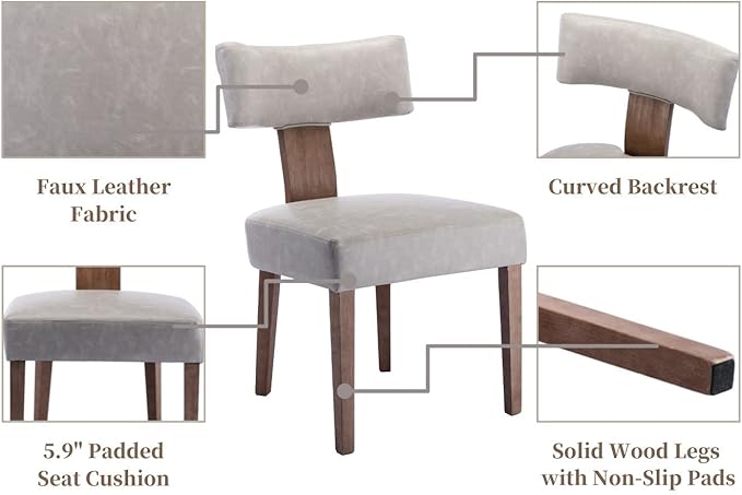 Mid Century Modern Dining Chairs Set of 6 PU Leather Upholstered Side Chairs, Modern Kitchen Armless Parson Chairs Solid Wood Dining Chairs, Grey