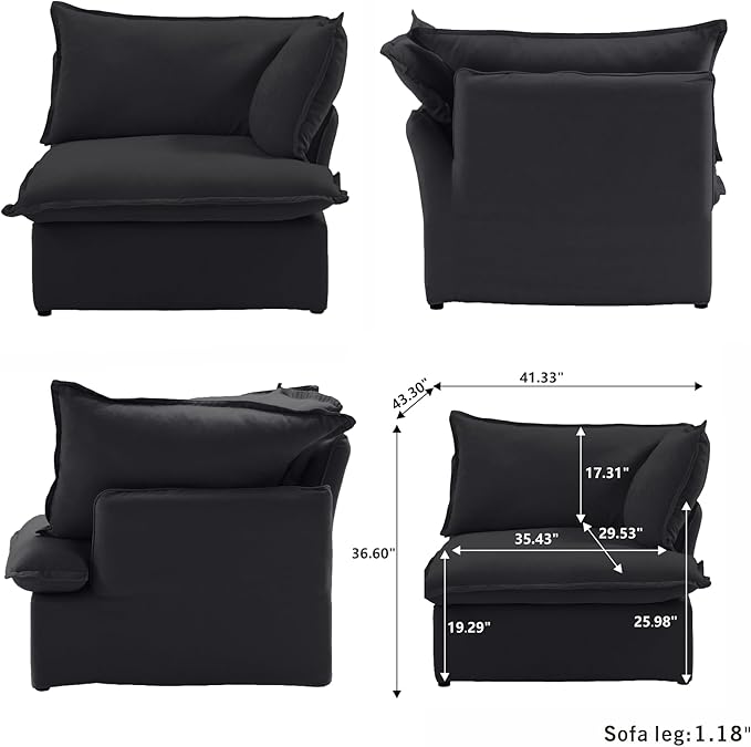 WJShome 162.98" Cloud Modular Sectional Sofa, L Shaped Couch Filled with Down, Minimalist Wide Deep Seat Couches for Living Room Apartment Lounge Bedroom (Black 4 Seater+1 Ottoman)