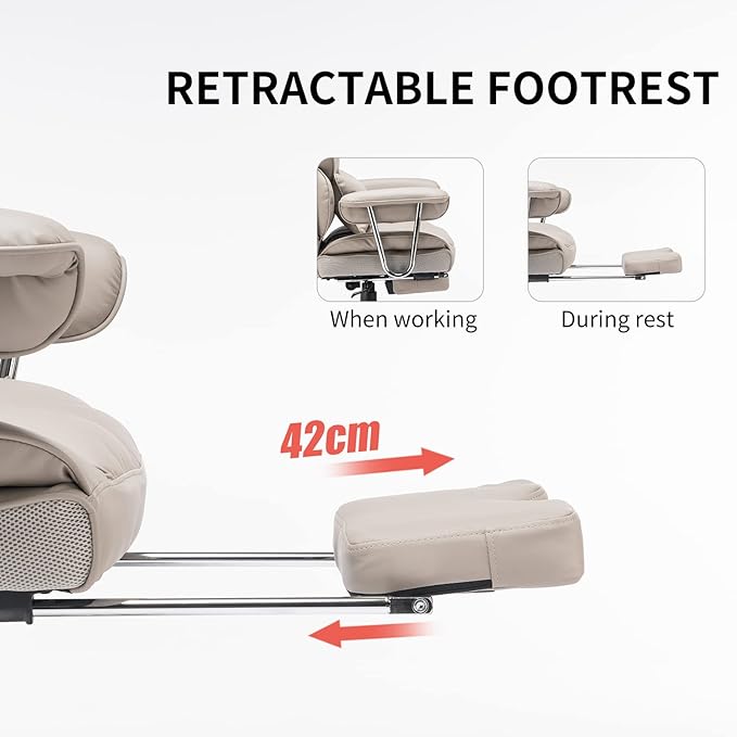 Efomao Big and Tall Office Chair 400lbs – PU Leather Executive Office Chair with Lumbar Support & Leg Rest, Heavy-Duty Computer Chair for Home Office, Grey