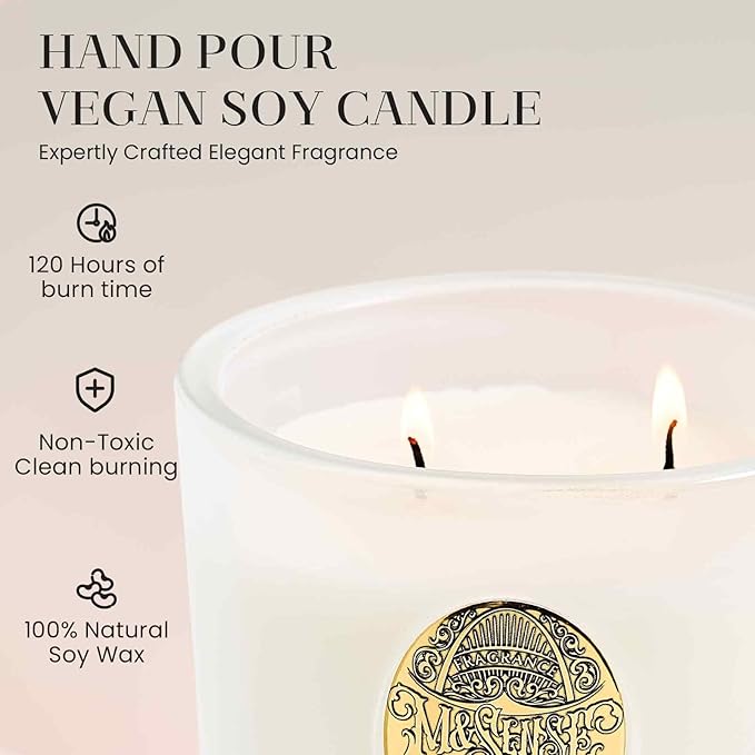 M&SENSE Large Two-Wick Soy Candle | Vanilla Dream & White | 19.8 oz, 120H Burn Time | Luxury Scented Candle for Relaxation, Gifting, Home Décor | Ideal for Bedroom, Office, Party Ambiance