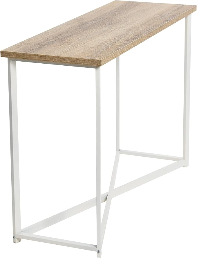 Household Essentials Jamestown Console Sofa Table Coastal Oak Rustic Wood Grain and White Metal
