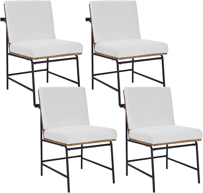HEAH-YO Modern Dining Chairs Set of 4, Upholstered Sherpa Dining Room Chairs with Backrests, Armless Kitchen Chair for Dining Room, Fur White