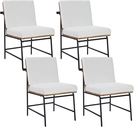 HEAH-YO Modern Dining Chairs Set of 4, Upholstered Sherpa Dining Room Chairs with Backrests, Armless Kitchen Chair for Dining Room, Fur White