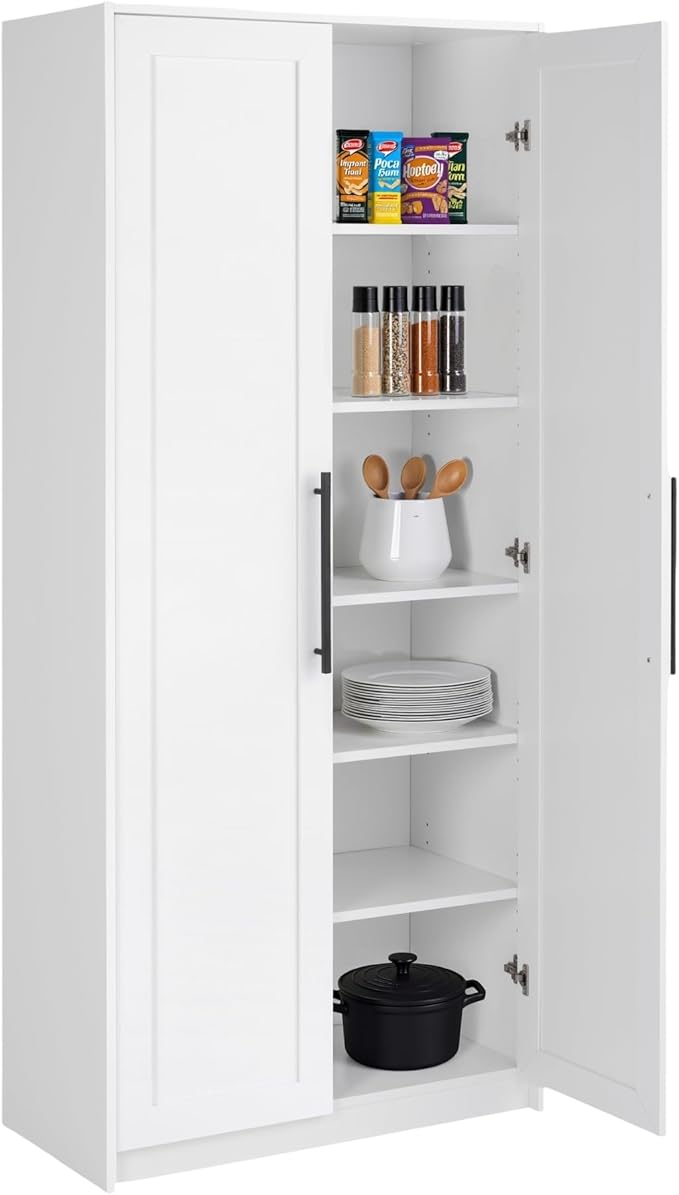 Prepac Elite Premium Home Storage Cabinet with Doors and Shelves, White Storage Cabinet with 5 Shelves for Kitchen, Bathroom 16" D x 32" W x 72" H