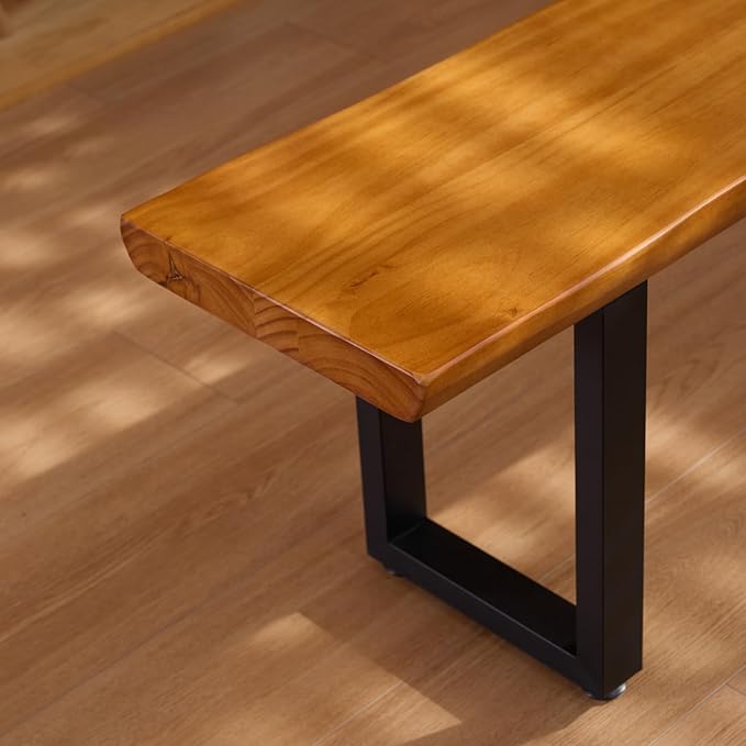 Solid Wood Top Bench with Metal Legs Durable Long Bench for Home Office Living Room Dining Room Versatile Multi Size Options Perfect Chair Stool Dining Chair (Light Brown Bench, 78.74in)