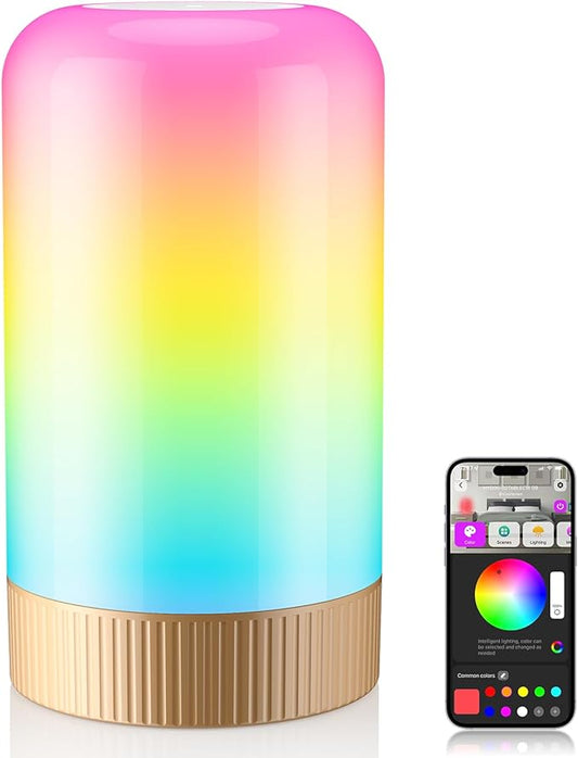 RGBICWW Smart Table Lamp, Touch Bedside Lamp with App Control, LED Desk Lamp with Music Sync, 30+ Scenes & 16M Colors, Color Changing Lamp for Bedroom Living Room Gaming Dimmable Night Light, Gold