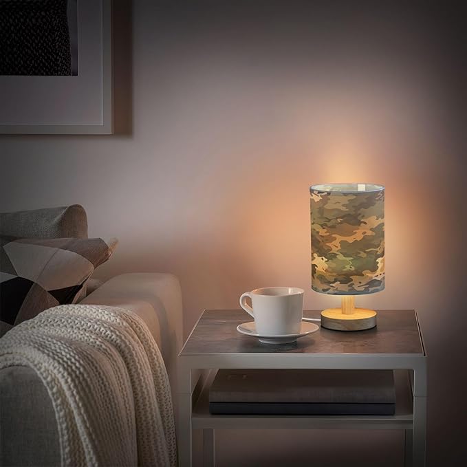 Green Vintage Camouflage LED Table Lamp for Bedroom Bedside Lamp with USB Charging Ports Decor Nightstand for Living Room Reading Dorm Desk Home Office