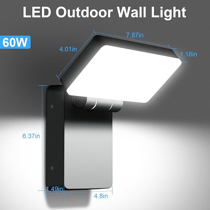 Juyace 60W LED Wall Light Outdoor Exterior Flood Light Wall Mount Yard Security Light Waterproof 360 ° Rotat Folding 6000K for Barn Area 4 Pack