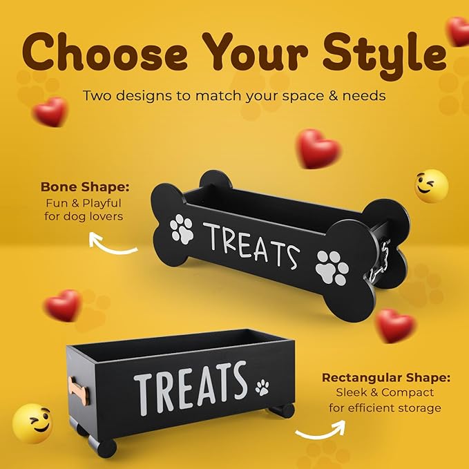 Dog Treat Container - Includes 3 Treat Jar, 1 Treat Bag, Wooden Pet Treat Container, Storage Basket For Pets, Dog Treat Station, with Reusable Sticker & Marker
